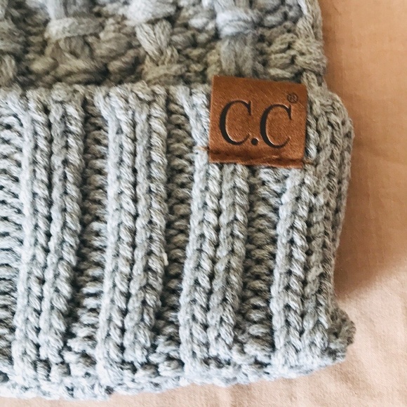 C.C. Gray Slip-Stitch Pom Beanie Hat - Picture 7 of 7
